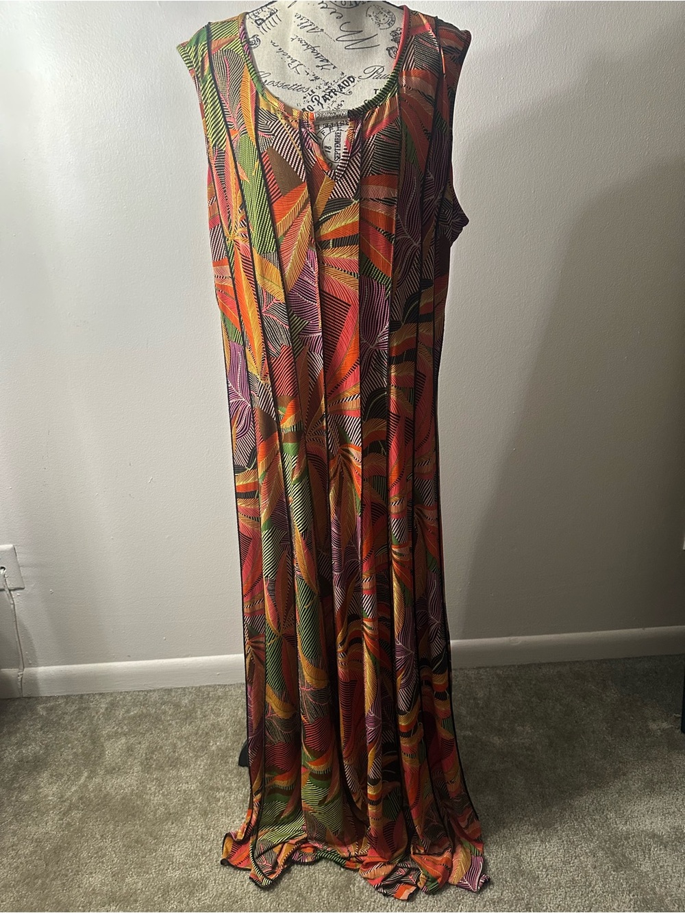 Ashley Stewart Tropical Leaf Print Sleeveless Maxi Dress Plus Size 22/24